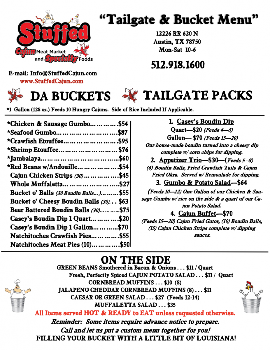 Catering by the Bucket Stuffed Cajun Meat Market Austin, TX